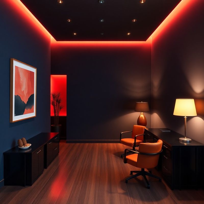 Interior editorial al unui cabinet de consultanță financiară în tonuri de midnight și coral